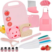 Petits ustensiles de cuisine, ensemble de 19 pièces en plastique, couteaux pour enfants, planche à découper, grattoir à gâteau, ensemble de pâtisserie