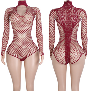 Combinaison string tendance à jambes très échancrées, finition brillante, tenue de danse exotique, vêtements de performance pour femme, ensemble rave, tenues de soirée en résille - Product Image 1