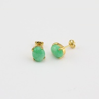 EYL1116 Pendientes Versátiles de Jade Verde Teñido Chapados en Oro de 18K, Pendientes Ovalados con Piedras Preciosas, Pendientes Básicos Convexos para Niñas y Mujeres