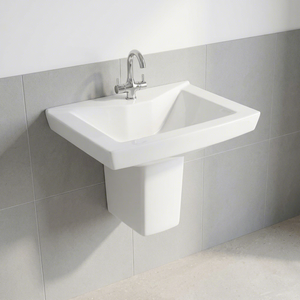 Lavabo mural indien de haute qualité en forme de fleur, semi-piedestal, pour salle de bain - Product Image 1