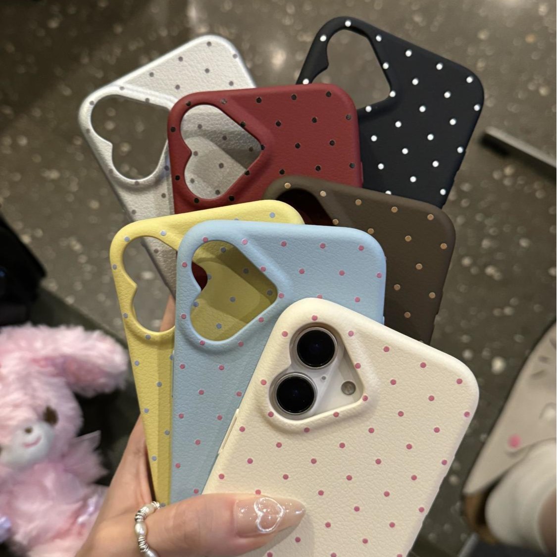 Large Hole Faux Leather - Wine Red - Black Dots