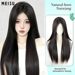 วิกผมลูกไม้แบบคล้องมือสำหรับผู้หญิง สีดำ <span class=keywords><strong>ผม</strong></span><span class=keywords><strong>ยาว</strong></span>ตรงเป็นธรรมชาติและสมจริง ทำจากไหมทนความร้อนสูง ปิดคลุมทั้งศีรษะ - Product Image 4