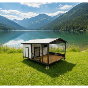 Enclos pour chien à double <span class=keywords><strong>porte</strong></span> pour extérieur - Structure en acier robuste avec espace de course couvert - Product Image 1