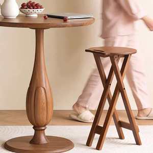 Tabouret de bar pliable en bois massif, rond, pliable, pour usage domestique, style minimaliste moderne - Product Image 2