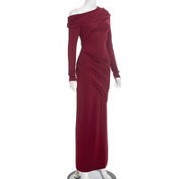 Robes pour femmes Viviblook J25DS374, nouvelle collection, couleur unie, élégante, coupe ajustée, col asymétrique, plissée, robes de soirée