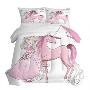 Conjunto de Capa de Edredom Acolchoada de Fibra Sintética Macia como Pena, Tema Princesa Unicórnio, 3 Peças, Personalizável, com Enchimento de Seda e Algodão - Product Image 1