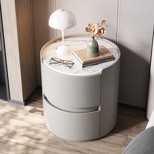 Comodino <span class=keywords><strong>Rotondo</strong></span>, Stile Italiano Minimalista di Lusso con Piano in Pietra, Mobile da Camera da <span class=keywords><strong>Letto</strong></span> Semplice e Moderno in Legno Massello - Product Image 3
