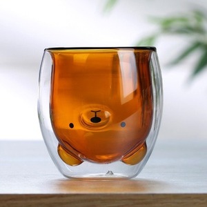 Cangkir kopi dinding ganda 250ml, kreatif lucu beruang cangkir kaca ganda karton hadiah bisnis untuk wanita kucing bebek anjing - Product Image 3