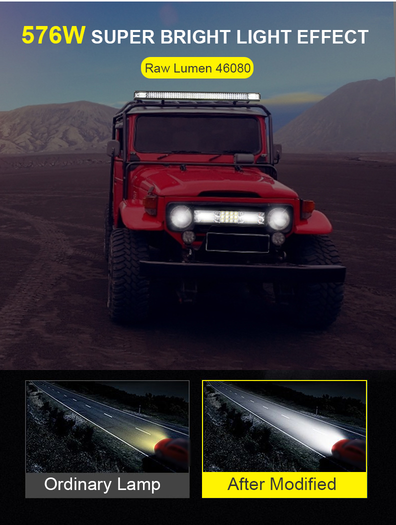 China High Power Tri-Row 576w Super Bright Car Led Ip67 Led Vehicle Work Light Bar For Truck