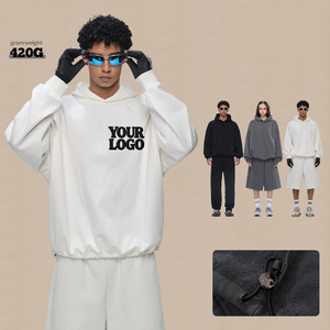 Sweat-shirt court et ample en molleton bouclette style boxy, cordon de serrage réglable, 420 g/m², poids lourd, haute qualité, logo personnalisé, tendance - Product Image 1