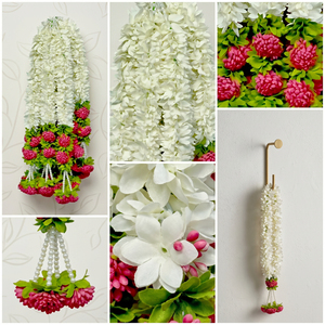 Artificial <b>White</b> Floral Garland with Decorative Pink Flowers Pearl <b>Hanging</b> Mala for Wedding Festival Temple Decoration - Product Image 6