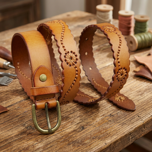 Ceinture en cuir véritable faite à la main BS INTERNATIONAL, boucle à ardillon en acier, couleur unie, style vintage, pour homme, durable, en cuir de vache, écologique - Product Image 1