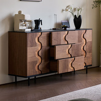 Mid-Century Modern Massivholz-Sideboard Buffetschrank mit Wellenmuster-Türen für Esszimmer, Wohnzimmer-Aufbewahrung