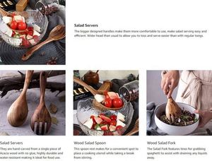 Juego de tenedores y cucharas para ensalada con mango largo, juego de cucharas para servir de madera de acacia - Product Image 5