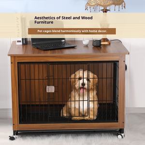 กรงสุนัขพับได้ทำจากไม้ เป็นมิตรกับสิ่งแวดล้อม พร้อมปุ่มปิด สำหรับสุนัขขนาดเล็ก ใช้ในบ้าน พร้อมรั้วกั้นสัตว์เลี้ยง มีห้องน้ำและถาดพลาสติก - Product Image 3