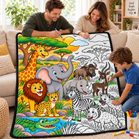 Couverture à colorier tendance motif animaux de la savane, semi-colorée, à faire soi-même, avec 24 marqueurs acryliques pour canapé, chambre et maison
