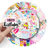 50 autocollants de dessin animé Joyeux Anniversaire scintillants, imprimés au laser, imperméables pour journaux DIY