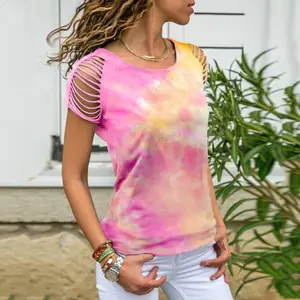 Sommer European American Frauen Hot Style Damen Tie-Dye Top T-Shirt Bottom ing Frauen Plain Tops