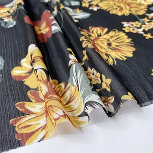 Harvest 100% Polyester Woven 75d Chiffon Yoyo Polyester Fabric Print Daisy Floral Polyester Fabric Suitable For Dress