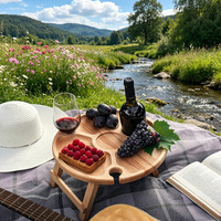 Table à vin et à fromage en bois portable personnalisée, divertissement en plein air, table pliante en bois de plage, plateau de service à vin en bois
