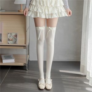 Over The Knee <b>Socks</b> 15D Thin Transparent Bow Pattern Polyester Women's <b>Long</b> Stockings JK Style Japanese Lolita Fashion - Product Image 2