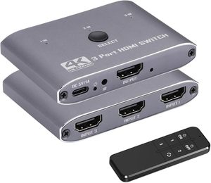 Conmutador <span class=keywords><strong>HDMI</strong></span> SYONG 3 en 1, 4K60Hz <span class=keywords><strong>HDMI</strong></span> 2.0 HDCP 2.2, 3D, Conmutador <span class=keywords><strong>HDMI</strong></span> de 3 Puertos, Control Remoto IR, Botón Manual, Conmutador <span class=keywords><strong>HDMI</strong></span> para PC, Laptop, TV - Product Image 1