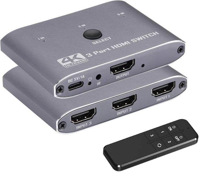 SYONG 3 in 1 Out HDMI Switch 4K60Hz HDMI 2.0 HDCP 2.2,3D, 3 Port HDMI Switch IR Remote Manual Button HDMI Switcher PC Laptop TV