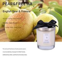 Vela Aromática de Vidrio de Lujo Personalizada con Tapa de Lazo, Aroma Pera Inglesa y Fresia, Caja de Regalo, Marca Privada OEM para Decoración del Hogar y Venta al por Menor