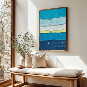 Hand Painted Abstract Seascape Canvas Art With <b>Frame</b> Contemporary Textured Wall Decor Indoor Blue Green Ocean Waves - Product Image 5