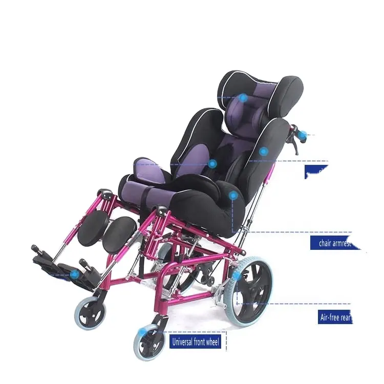 Katlanabilir manuel tekerlekli ortopedik serebral Palsy yüksek geri ayarlanabilir uzanmış engelli çocuk tekerlekli sandalye