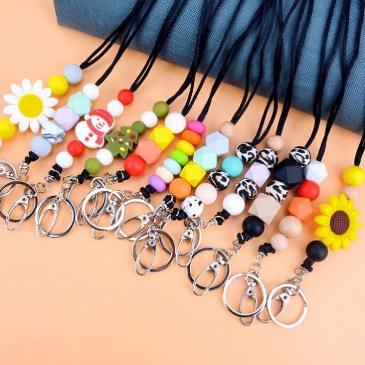 Wholesale Custom Colorful Silicone Beaded Lanyard Badge Holder Neck Lanyard Necklace for Teacher Gift Image 3