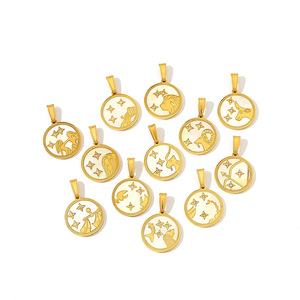 Charme de pièce de monnaie en acier inoxydable plaqué or 18 carats, 12 signes du zodiaque, charme d'<span class=keywords><strong>horoscope</strong></span> en nacre - Product Image 2