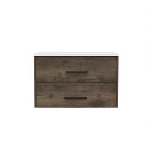 Organizador de Baño Flotante con Doble Cajón, 32-34 Pulgadas, Madera, Acabado Oscuro Moderno, Montado en la Pared, Rectangular, Contemporáneo - Product Image 1
