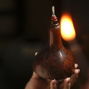 Lámpara de aceite antigua de calabaza, lámpara de mantequilla de estaño hecha a mano, lámpara de aceite de cobre de estética oriental, lámpara doméstica, juego de té. - Product Image 1