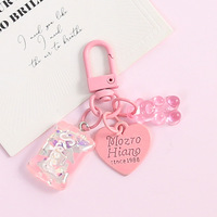 Porte-clés en alliage transparent en forme d'ours mignon couleur bonbon, accessoire de sac ou de téléphone DIY, pendentif de couple