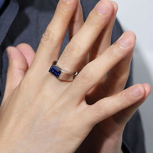 925เงินสเตอร์ลิงแหวนผู้ชาย3.51ct Lab ปลูกบลูแซฟไฟร์หินมรกตตัดแหวนบุรุษ - Product Image 6