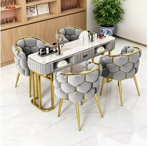 Contemporary Nail Salon Table Set with Marble Top and PU Leather Chairs for Manicure Bar - Product Image 1