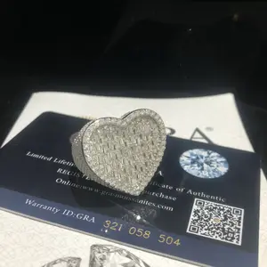 Customized Hip Hop Ring VVS Moissanite Ring Pass Diamond Tester Frozen 925 Silver Heart Couple Ring 10K 14k Hip Hop Jewelry