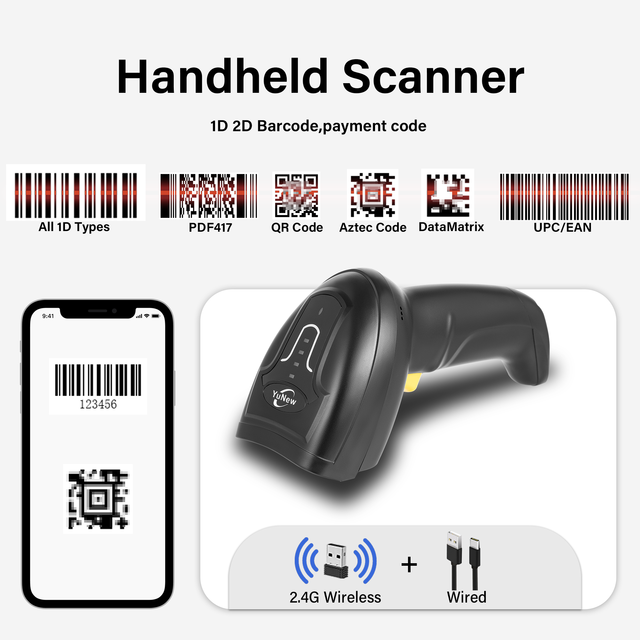 1D 2D Wireless  Industrial Barcode Scanner Gun Long Range 1D 2D Code Reader Handheld for Warehouse Transport Stock