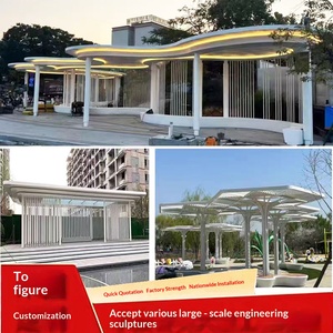 ศาลาทรงต้นไม้ขนาดใหญ่กลางแจ้ง ทำจากไฟเบอร์กลาสและสแตนเลส ดีไซน์ใบไม้สร้างสรรค์ รูปทรงไม่สมมาตร สั่งทำพิเศษ สไตล์มินิมอล - Product Image 4