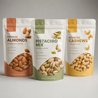 Sacs en papier kraft blanc personnalisés avec logo pour l'emballage alimentaire, refermables avec fermeture éclair, fenêtre transparente, sachets à collation autoportants