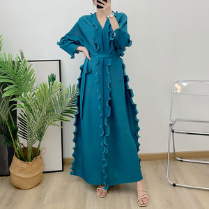 Diseño de moda vestidos casuales mujeres 2025 nuevo Miyake plisado con cordones de talla grande vestido de fiesta largo para mujer fabricante de ropa - Product Image 3