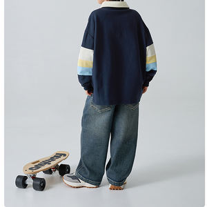 Nouvelle Collection Printemps-Automne 2026 : Polo à Manches Longues pour Garçons, Style Coréen, avec Blocs de Couleurs et Col Revers - Product Image 3