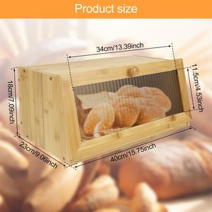 Boîte à pain en bambou à 1 niveau, rangement de bureau pour aliments et collations, conception antidérapante - Product Image 2
