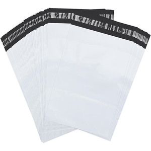 Sacs d'expédition en plastique recyclé personnalisés écologiques beige mat blanc avec message de remerciement - Product Image 1