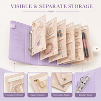 Organisateur de bijoux de voyage simple en cuir PU, classeur de rangement avec pochettes transparentes amovibles à fermeture éclair, logo personnalisé OEM ODM Saint-Valentin