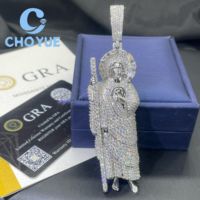 Pendentif San Judas Tadeo en argent sterling 925 de qualité supérieure, moissanite VVS, bijoux hip-hop, style glacé, unisexe, certificat GRA