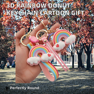 Creative 3D Cute Rainbow Donut Rubber Keychain Pendant Children's Backpack Cartoon Doll Blind <b>Box</b> Small <b>Gift</b> Durable - Product Image 2