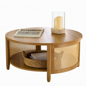 Mesa de Centro Redonda de Madera, Estilo Nórdico Moderno, Ligera y Portátil, con Panel Superior de Diseño Ecológico y Duradero para Sala de Estar - Product Image 1