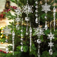 Ornements de Noël transparents en acrylique, pendentifs flocons de neige et glaçons, décorations suspendues pour sapin de Noël, fête de fin d'année